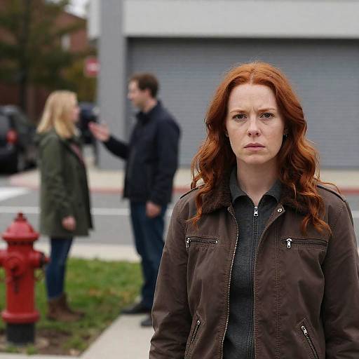 Serious Red-Haired Woman in Urban Setting