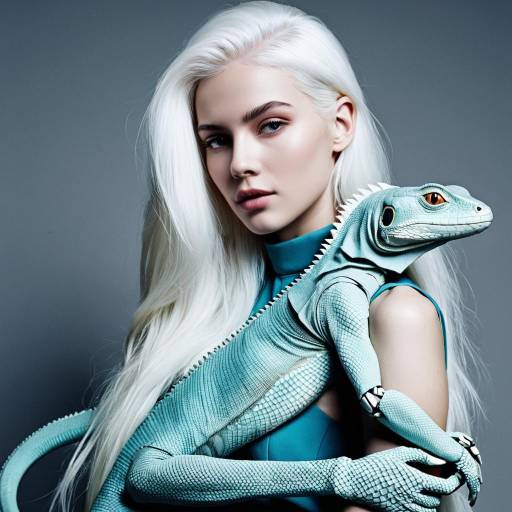 Futuristic woman with robotic lizard