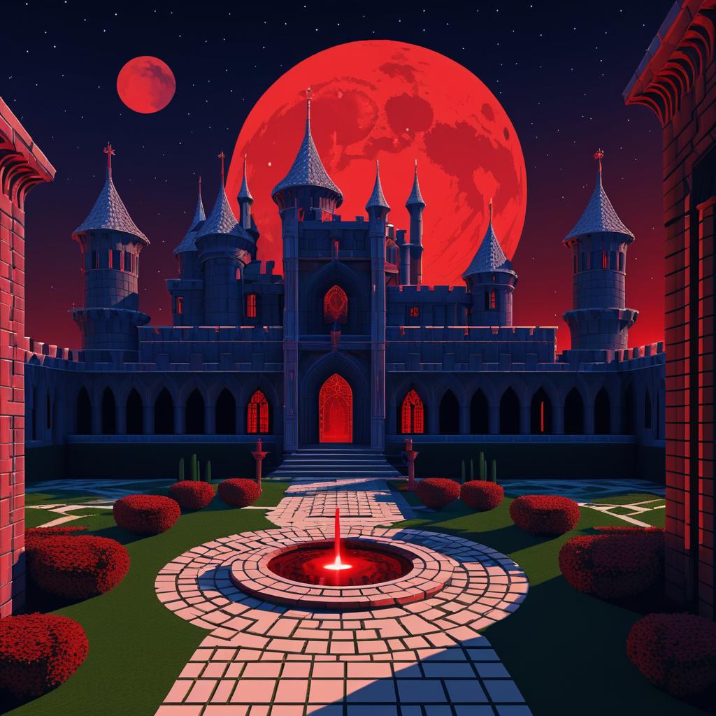 Surreal Low Poly Castle Courtyard Art