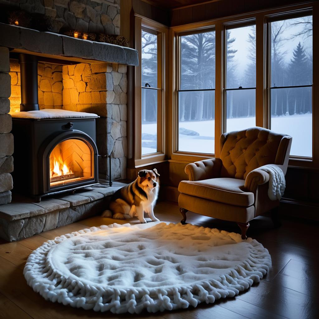 Cozy Winter Retreat with Flickering Firelight