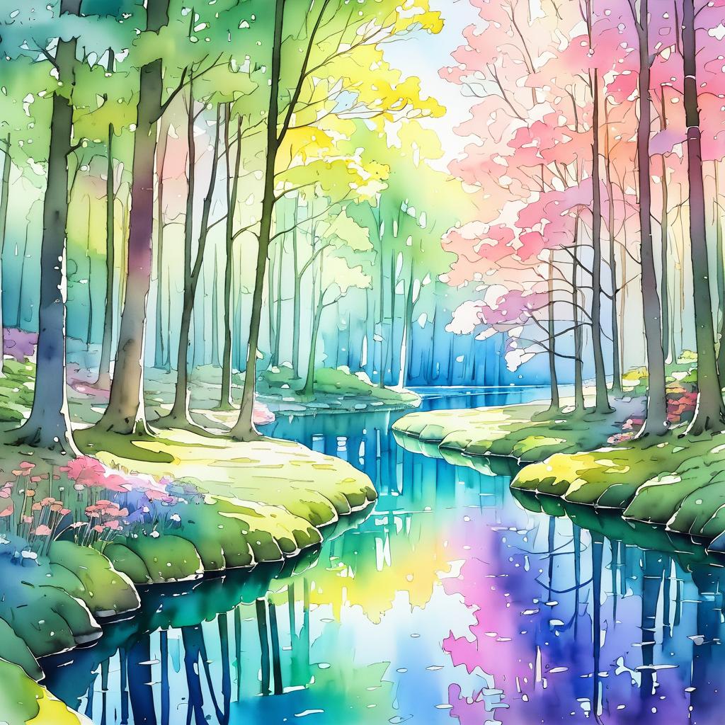 Magical Enchanted Woods Watercolor Scene