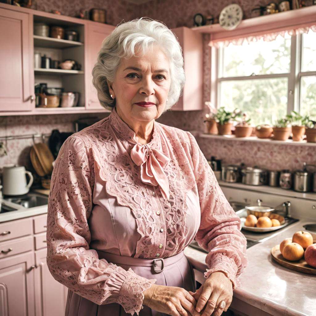 Warm Family Kitchen with Silver-Haired Grandmother