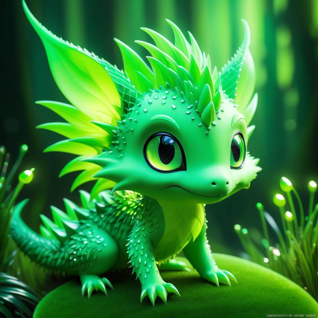 Whimsical Green Spiky Creature in Stunning Detail