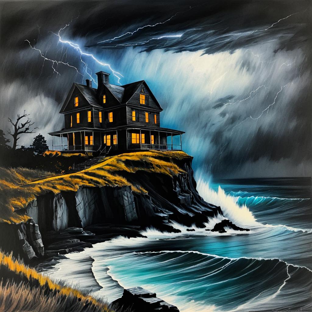 Stormy Haunted House on a Cliff