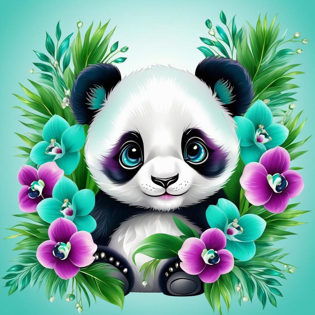 Charming Baby Panda with Orchids