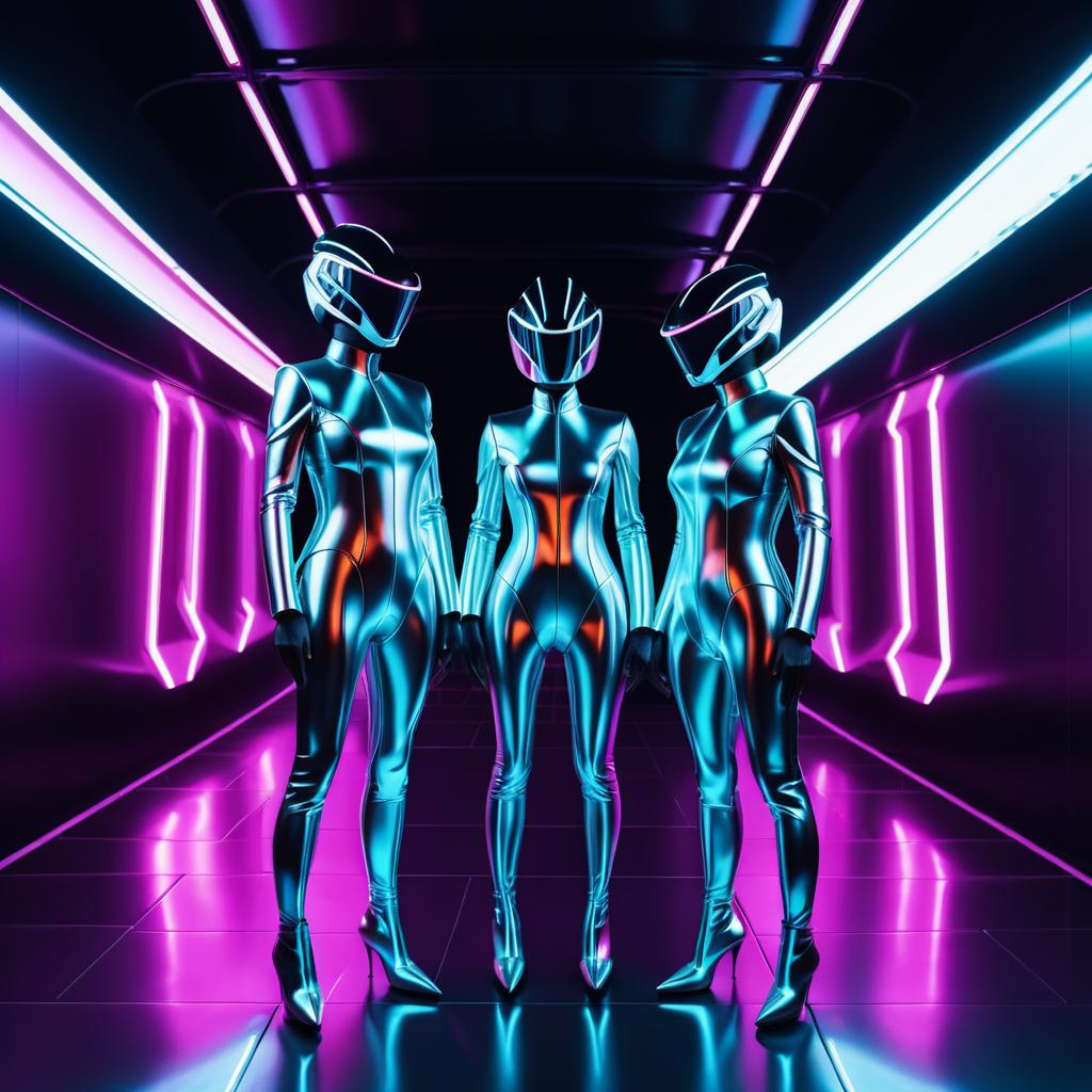 Futuristic Minimalism: Robotic Performers in Neon