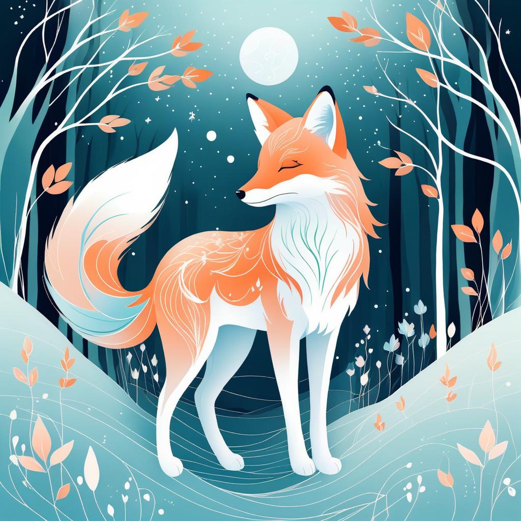 Whimsical Fox Spirit in Ethereal Line Art