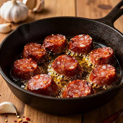 Sizzling Chorizo on Rustic Skillet