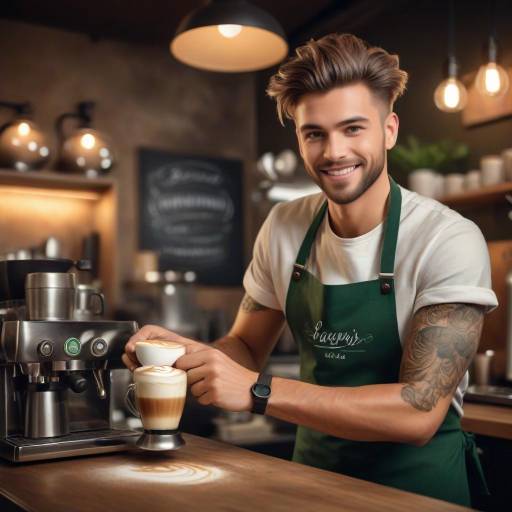 Charming Barista Crafting Beautiful Latte Art