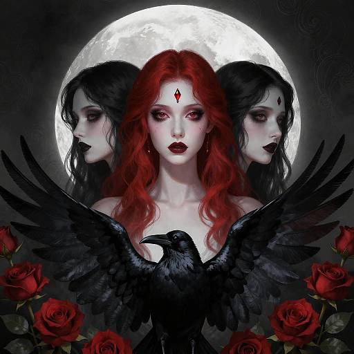 Gothic Tri-Headed Mystical Woman
