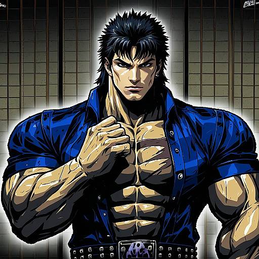 Illustration of Kenshiro, hokuto no ken in the style of Purin a la mode (popup)