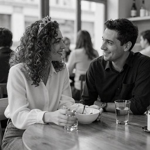 Couple Smiling at Café Table
