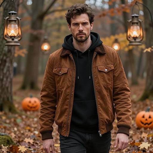 Man in Autumn Forest Halloween Outfit