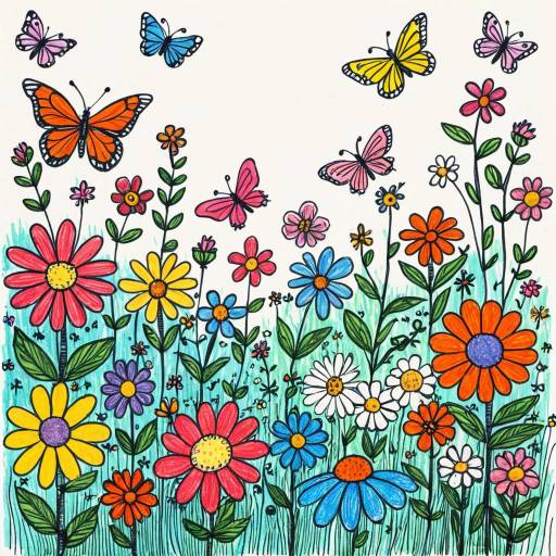 Colorful Crayon Garden with Butterflies
