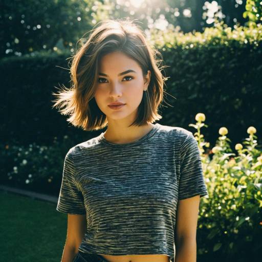 Young Woman with Layered Cut in Garden