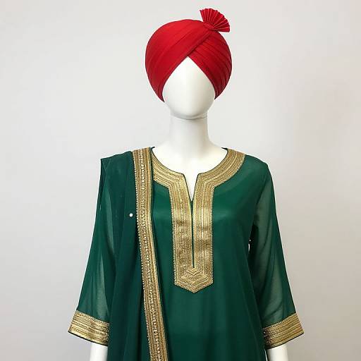 Mannequin in Green Gold Outfit