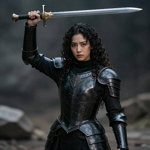 Dramatic Portrait of Armored Warrior Woman