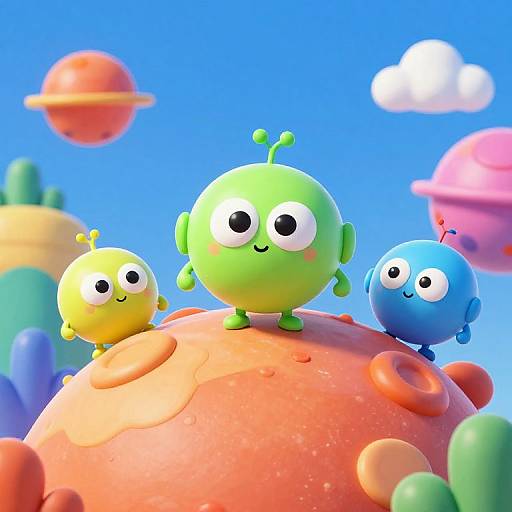 Friendly Cartoon Aliens on Colorful Planet