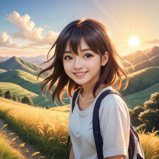 Cheerful Teenager in Golden Hour Light