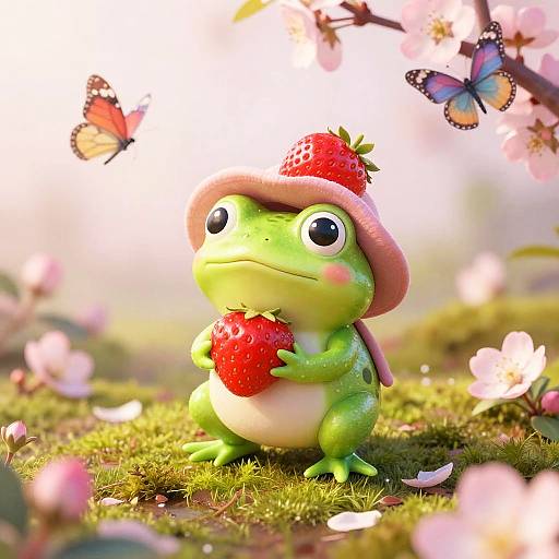 Whimsical Strawberry Frog in Pastels