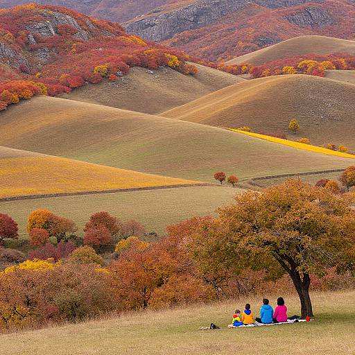 Autumn Hillside Family Picnic Scene