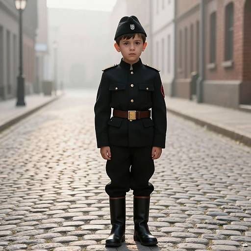Young Boy in Vintage Military Uniform