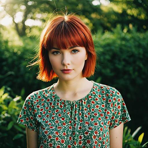 Young Woman with Short Red Hair Outdoors