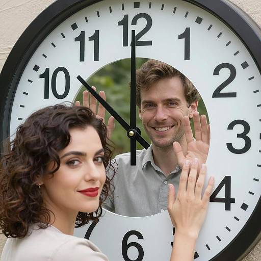 Smiling Couple Inside a Clock Face