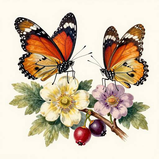 Vintage Illustration of Colorful Butterflies