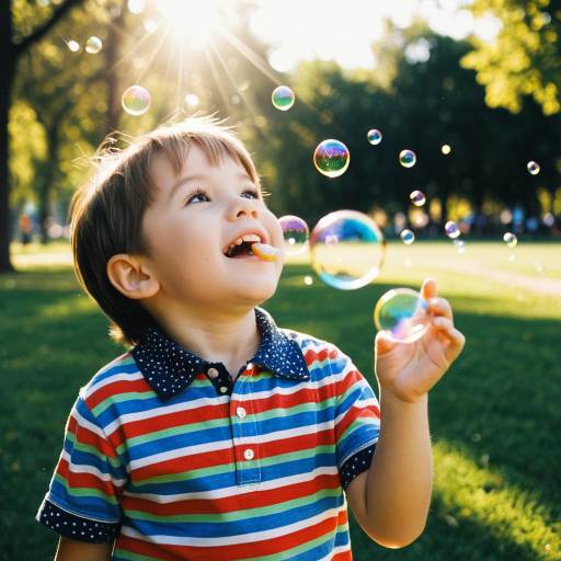 Happy Child Blowing Bubbles Outdoors