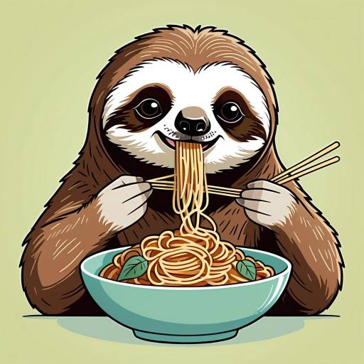 Cartoon Sloth Enjoying Spaghetti
