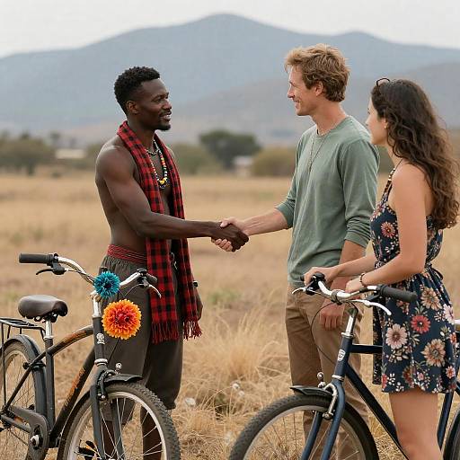 Diverse Friends in Scenic Mountain Field