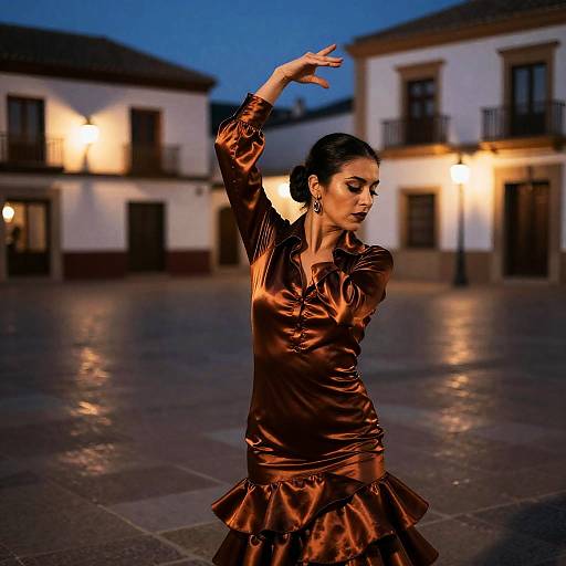 Bronze Satin Flamenco Under Lanterns