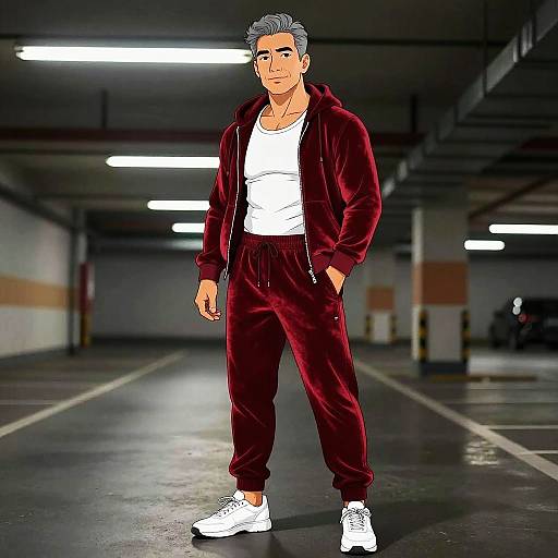 Athletic Middle-Aged Man in Red Tracksuit