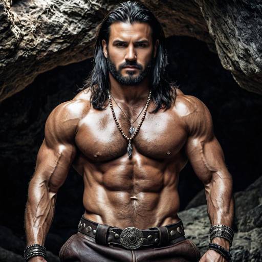 Muscular Man in Cave Setting