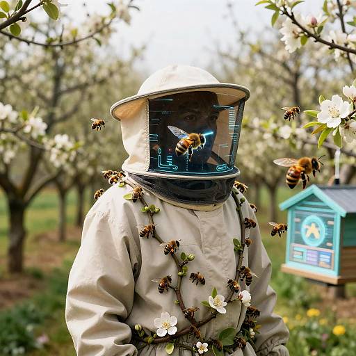 Futuristic Android Beekeeper in Bloom