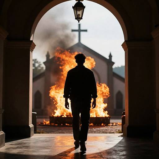 Mysterious Silhouette in Fiery Setting