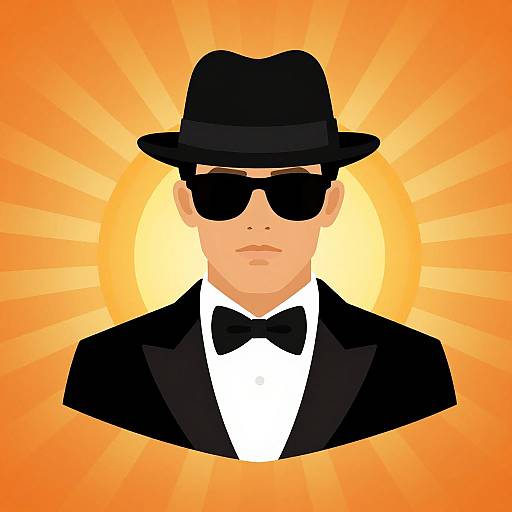 Mafia Man Icon with Sunburst