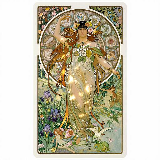 Art Nouveau Tarot Card with Mystical Maiden
