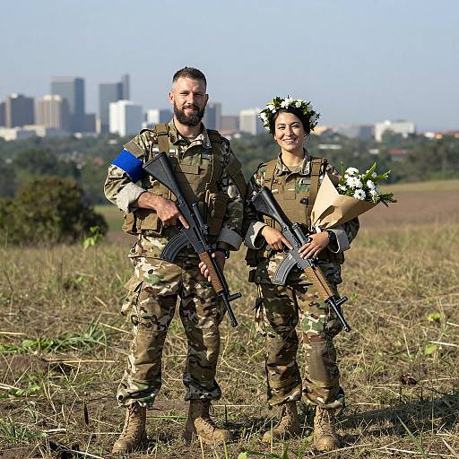 Military Couple on a Grassy Hilltop