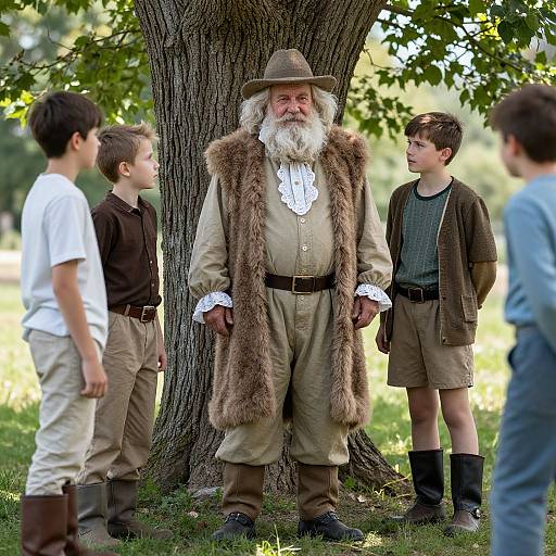 Old Man with Boys Outdoors