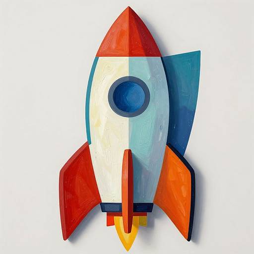 Abstract Picasso-Style Vibrant Rocket