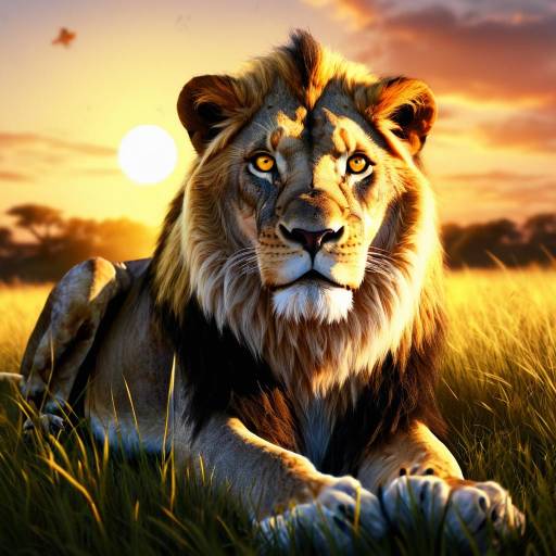Majestic Lion Against Sunset Horizon