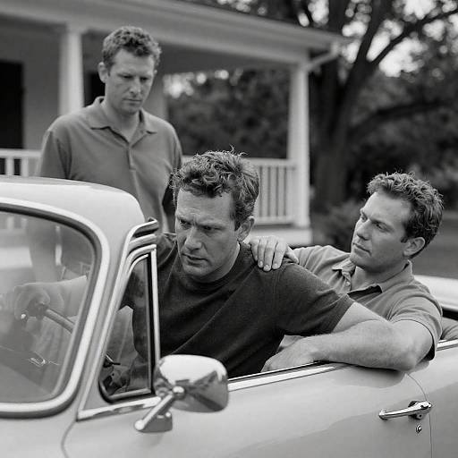 Vintage Car Photo with Three Men