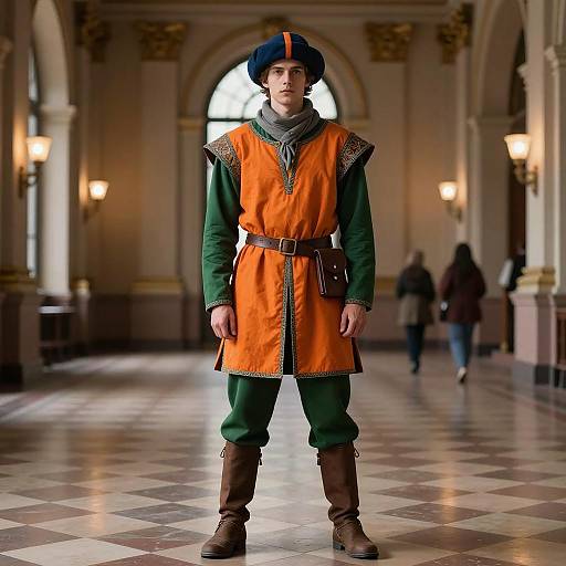 Elegant Medieval-Inspired Portrait in Grand Hall