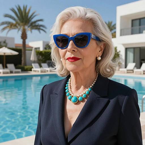 Elegant Middle-Aged Woman by Poolside