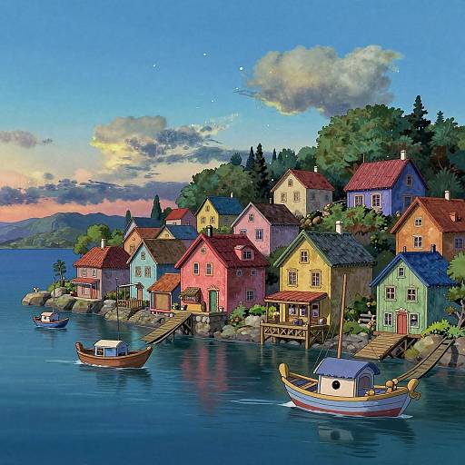 Studio Ghibli Seaside Village Scene