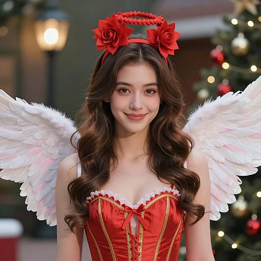 Young Woman in Cupid Costume with Angel Wings