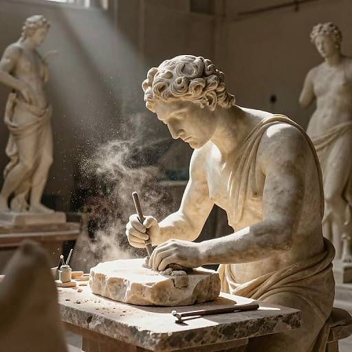 Ancient Sculptor Talla in Workshop