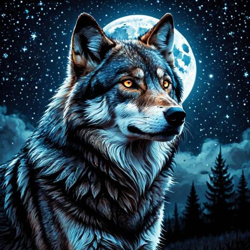 Glowing Wolf Under Full Moon